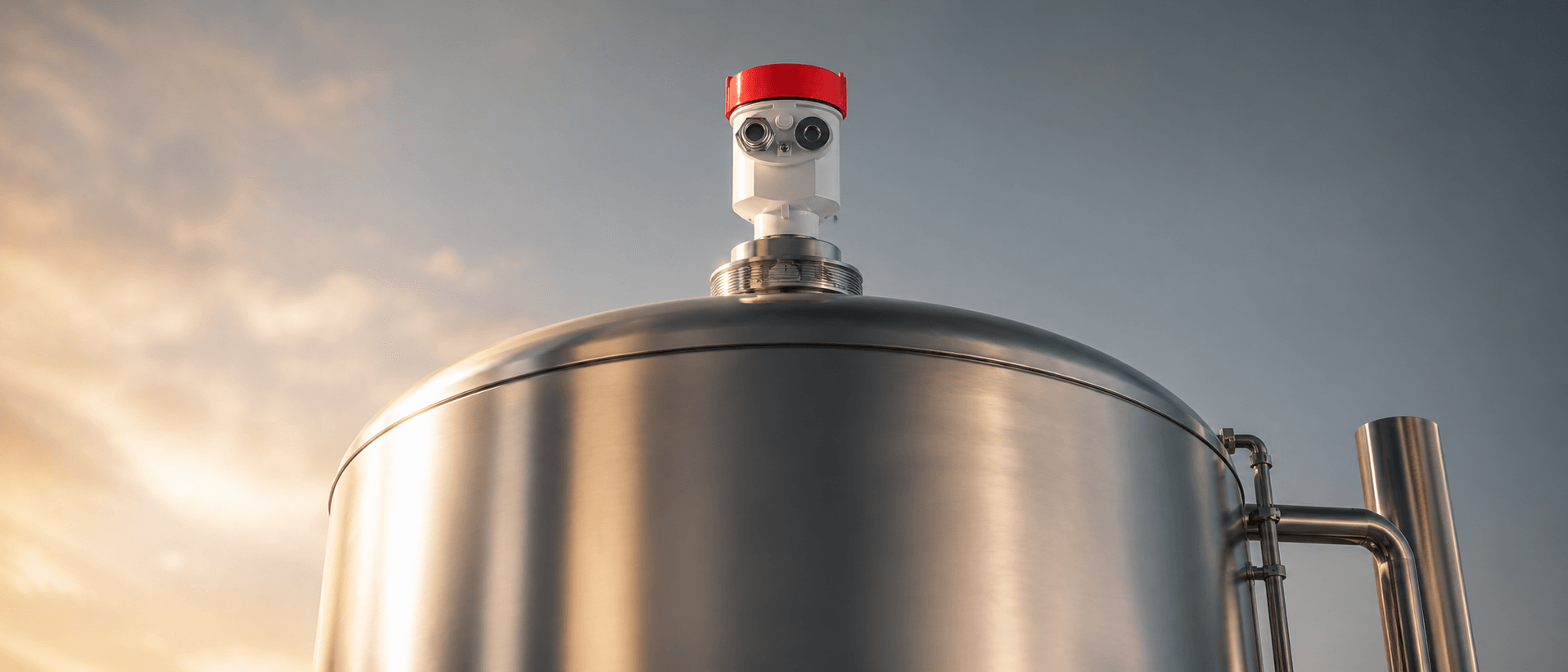 Radar level transmitter mounted on a tank